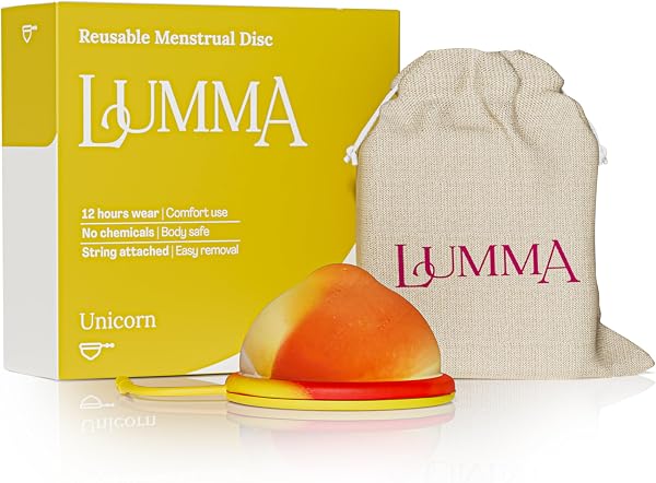 LUMMA - Disco Menstrual - Incluye Bolsa de Transporte y Cordón de Silicona para una Extracción Fácil - Opción Cómoda y Sostenible a los Tampones, Sin Fugas - Unicorn, Cuello Uterino Corto - 1