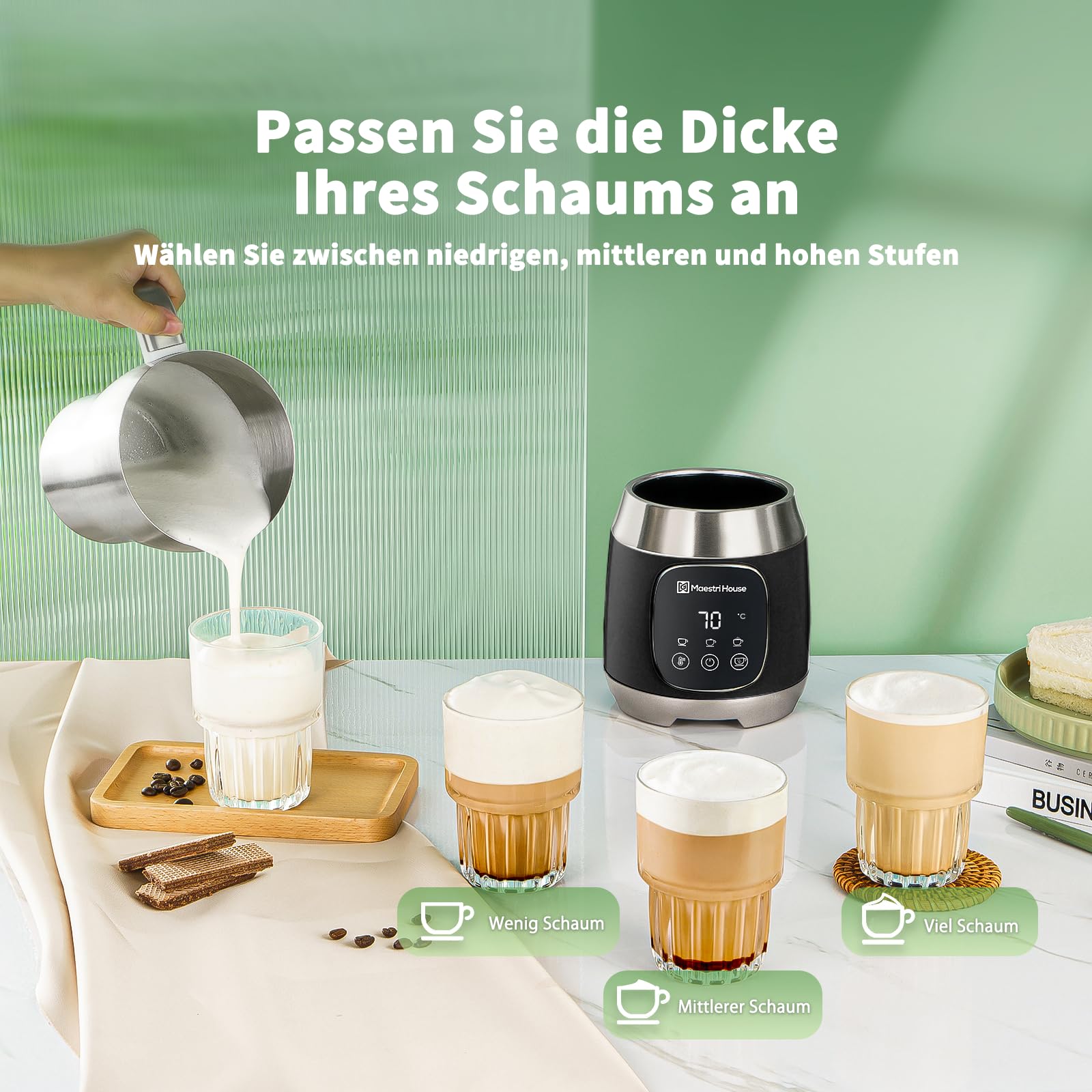 Maestri House 12-in-1 600ml Elektrischer Milchaufschäumer, Spülmaschinenfester Milchdampfer aus Edelstahl mit Variabler Temperatur und Schaum, Speicherfunktion für Latte,Heiße Schokolade,DualFro 600