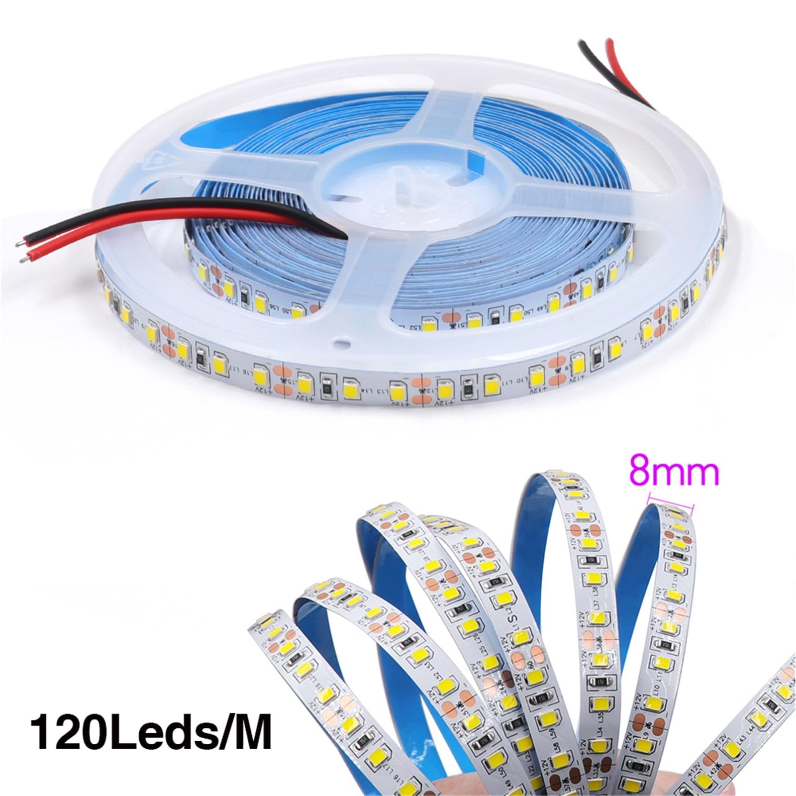 Tira LED DC 12 V (rollo M) | SMD 2835 120 LEDs/m, rojo/azul/rosa/amarillo (rojo, 6 unidades x 5 m)