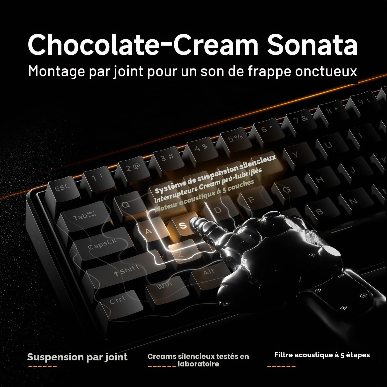 Dierya DK68E Clavier Gamer, Clavier Mécanique Gasket 60% avec Bouton Volume, RGB Hot Swap Switches Crémeux Linéaires, Compact 66 Touches Anti-Ghosting, Layout QWERTY-US (Noir)