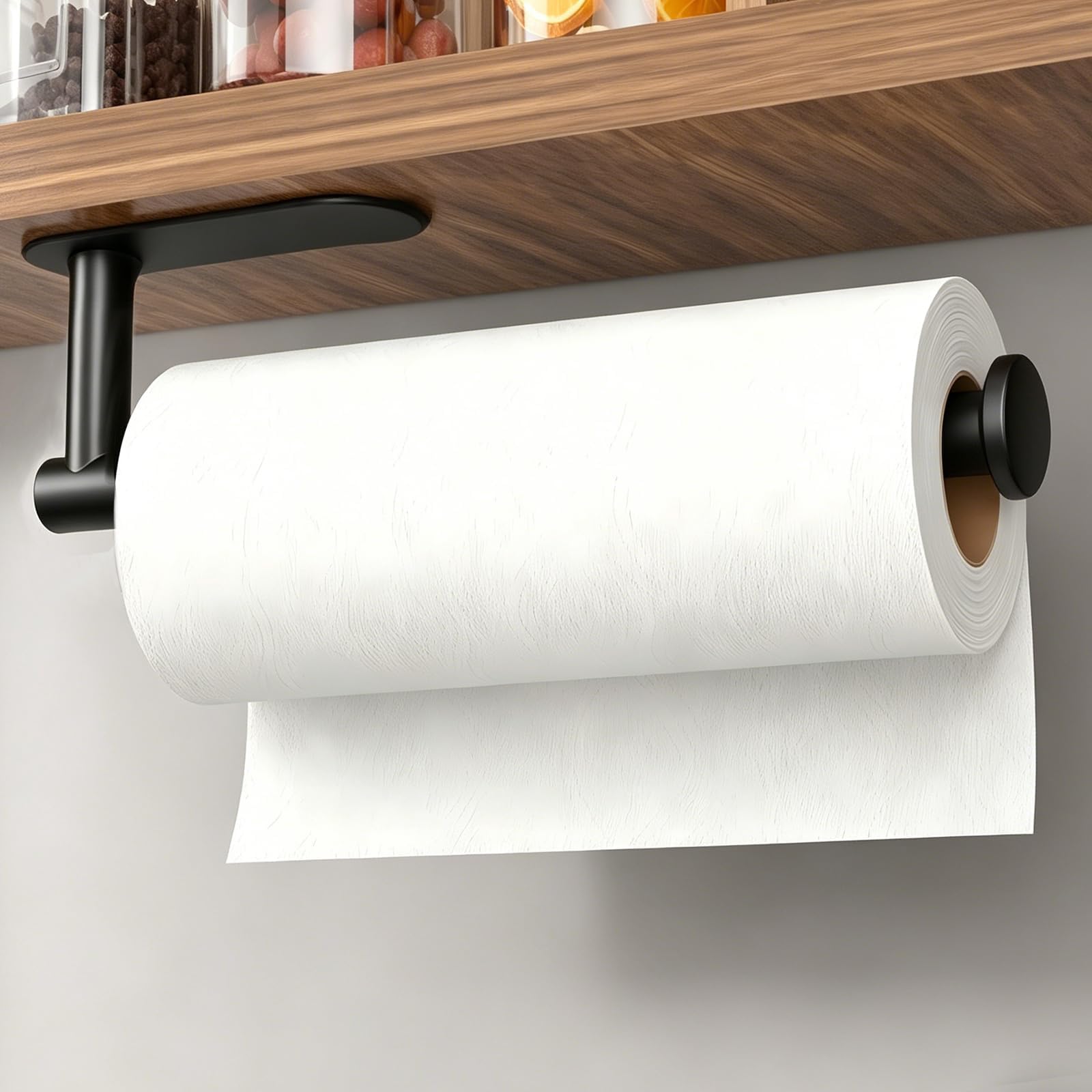 DEKAVA Paper Towel Holder Under Cabinet Wall Mount for Kitchen Towel, Self-Adhesive Bar, Rack, SUS304 Stainless Steel 13 inch (BlackA, 1)
