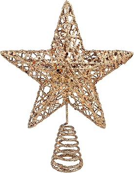 Christmas Tree Topper Star 20cm Glitter Metal Tree Star Champagne