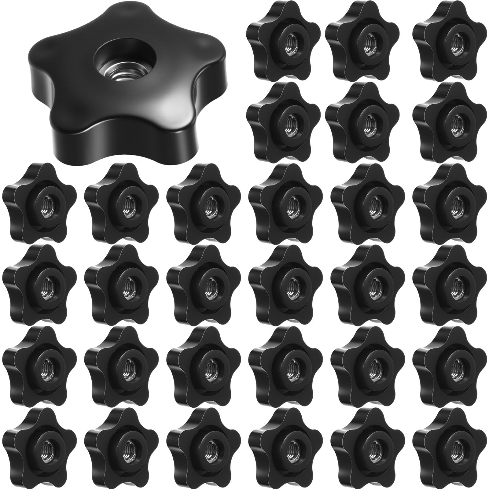 Photo 1 of Zhengmy 30 Pcs Female Threaded Knob Black Plastic Head Thru Star Nuts Clamping(5 Star, 5/16''-18)