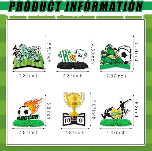Miniatura 2 de 9 piezas de decoración de fiesta de fútbol, centros de mesa de fútbol para decoración de cumpleaños, suministros de fiesta de cumpleaños temática de