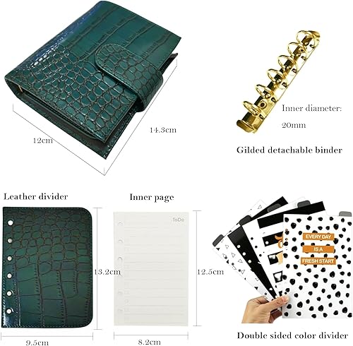 Miniatura 2 de Burxxong Organizador A7 de piel auténtica, anillos de estalogía, cuaderno de tamaño de bolsillo con carpeta de 0.78 pulgadas (0.787 in), mini agenda
