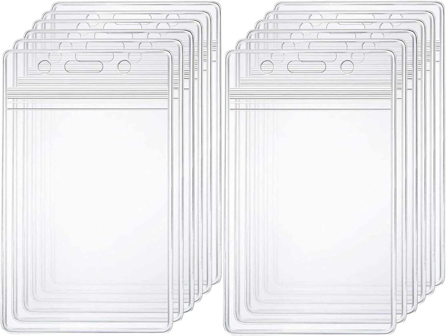 Crystal Clear ID Card Badge Holder Vertical Zip Lock Plastic Waterproof Resealable PVC Name Tag Card Holders Sleeves for Lanyard Nurse Work Hospital Office Use, 12PCS