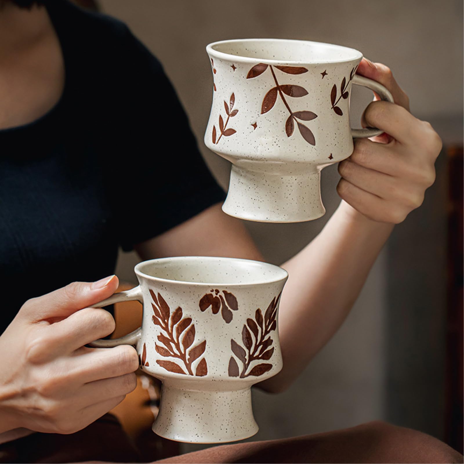 Taza de cerámica de 300 ml, taza de café retro para el hogar, flor azul, 300 ml