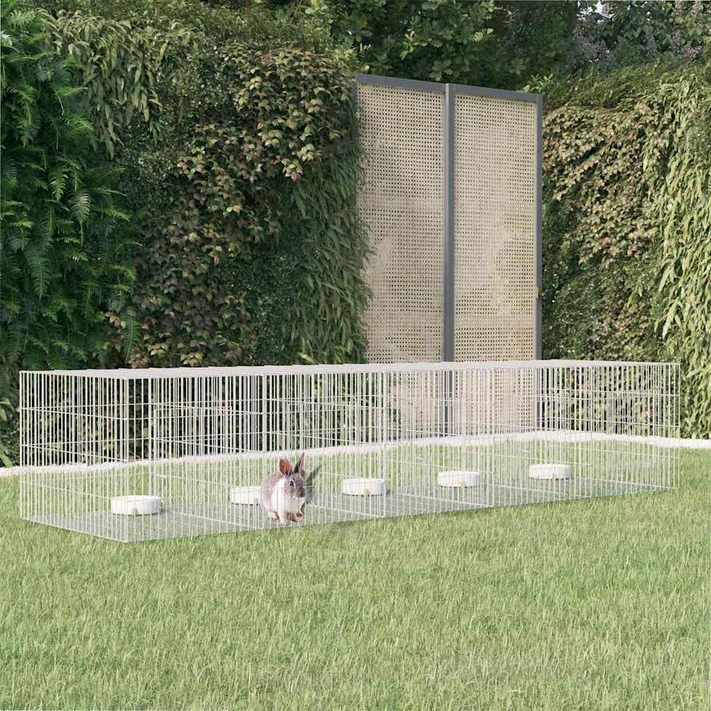 vidaXL Gabbia per conigli a 5 pannelli, per piccoli animali, recinto per conigli, recinto per animali domestici, con porta, 273 x 79 x 54 cm, ferro zincato