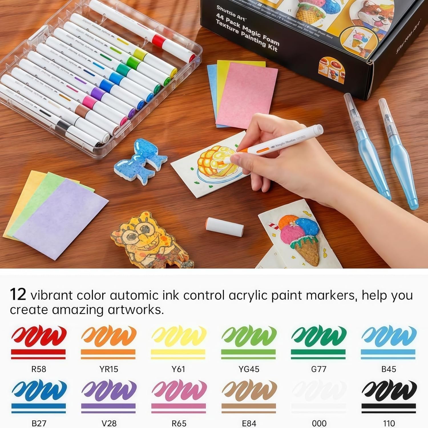 Set Pittura Texture Schiuma Magic Puffy Paint - Kit Pittura Magica 3D Con Carta A Texture Schiuma, Pennarelli Acrilici E Pennelli, Per Bambini E Creatività 3d Canvas Bambini