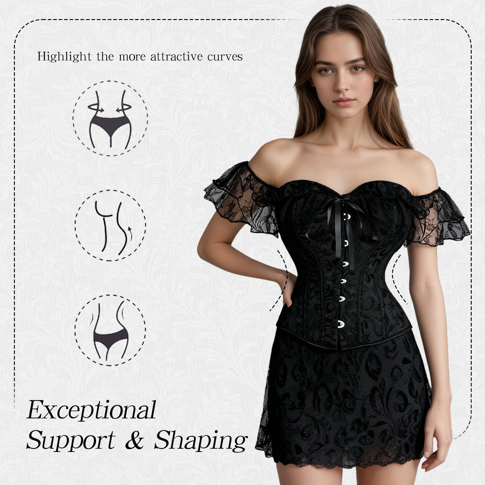 SUKUTU Corset complet pour Femme avec Bretelles en Dentelle partie Supérieure ajustée au Corps corset Gothique rétro avec Fermeture à l'avant sous-vêtement sculptant