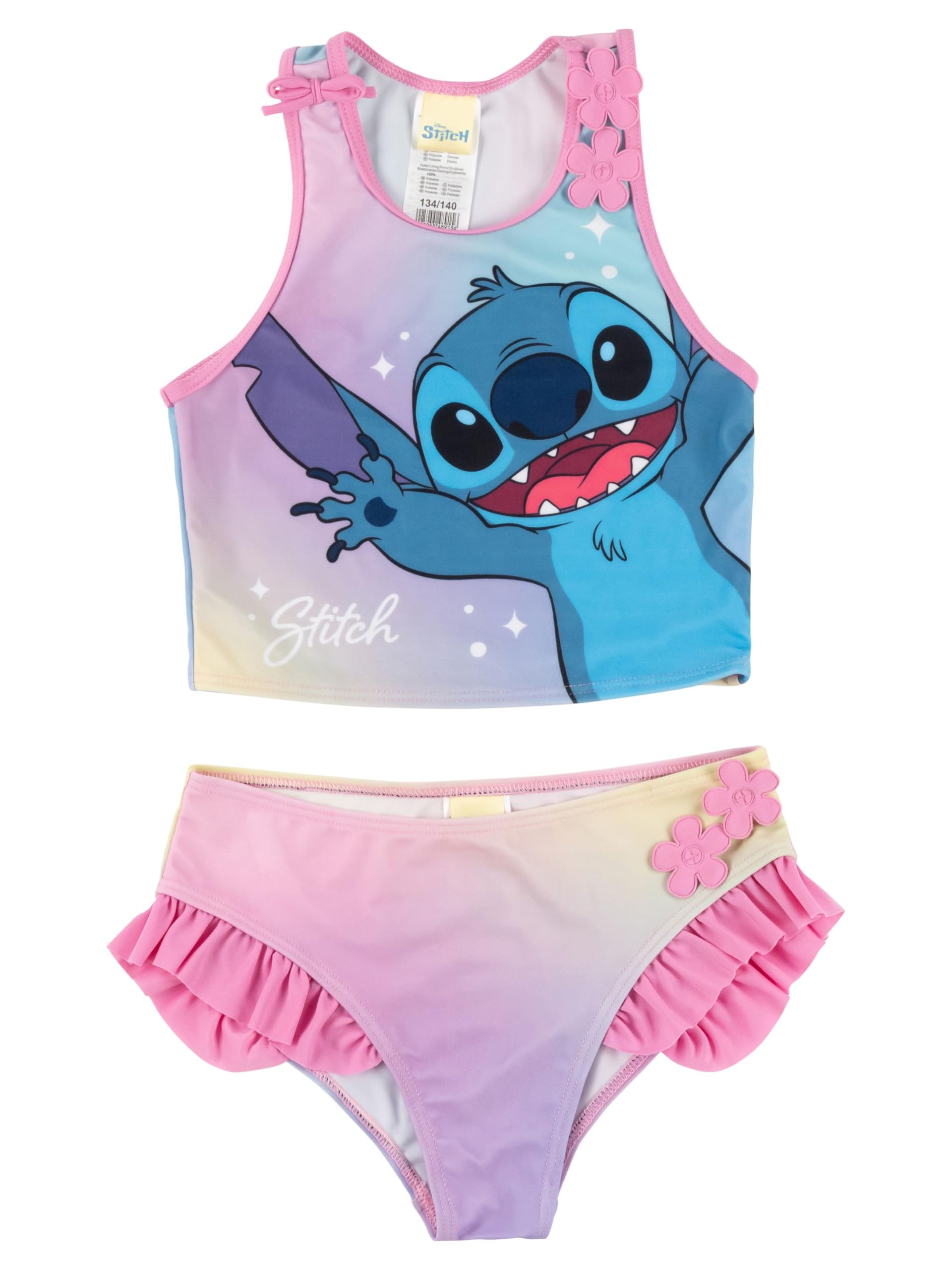 United Labels Disney Lilo & Stitch Girls Ruffle Tankini Purple Pink Two Piece Swimsuit Swimwear Kids, pink, 7 Years