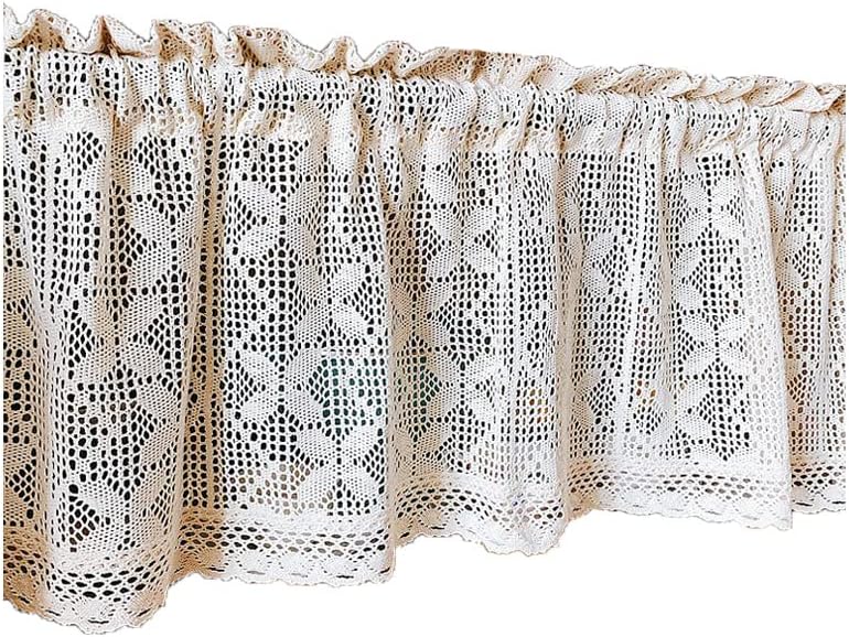 Retro Crochet Kitchen Curtains,Boho Curtain Valance for Kitchen Window Curtain Tiers for Coffee Decor Rod Pocket Farmhouse Short Curtains for Room Divider Tassel Curtain Decor ( Color : A , Size : 45x