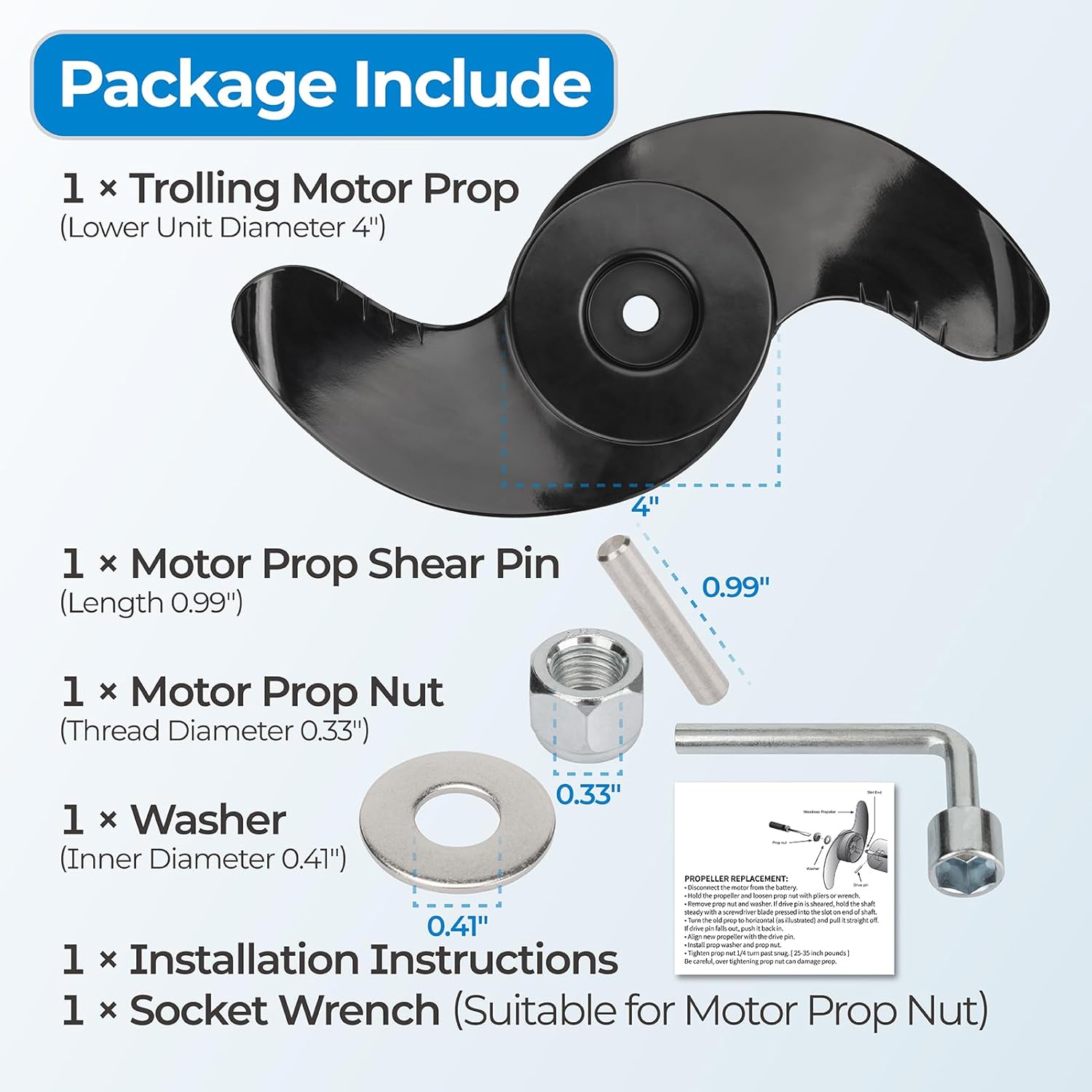 MKP-33 Trolling Motor Propeller Compatible with Minn Kota 4" Motor Diameters,1865018 Weedless Wedge 2 Prop Fit for Minnkota Ulterra,Maxxum,PowerDrive V2,Riptide,Terrova Trolling Motors