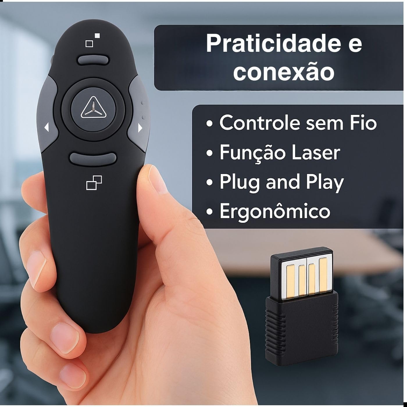 Controle Apresentador de Slides Sem Fio USB – Passador Portátil para Aula, Palestra, Congresso e Reunião – Compatível com PowerPoint e Keynote Controle Apresentador de Slides Sem Fio USB – Passador Portátil para Aula, Palestra, Congresso e Reunião – Compatível com PowerPoint e Keynote