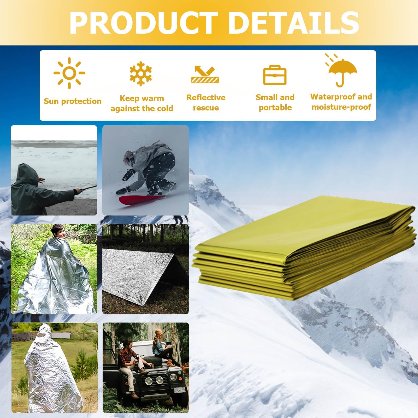 3 Pièces Couverture De Survie Thermique Urgence Film Or - Extra Large 210x160cm Argenté/Doré, Réutilisable Pour Camping & Premiers Secours