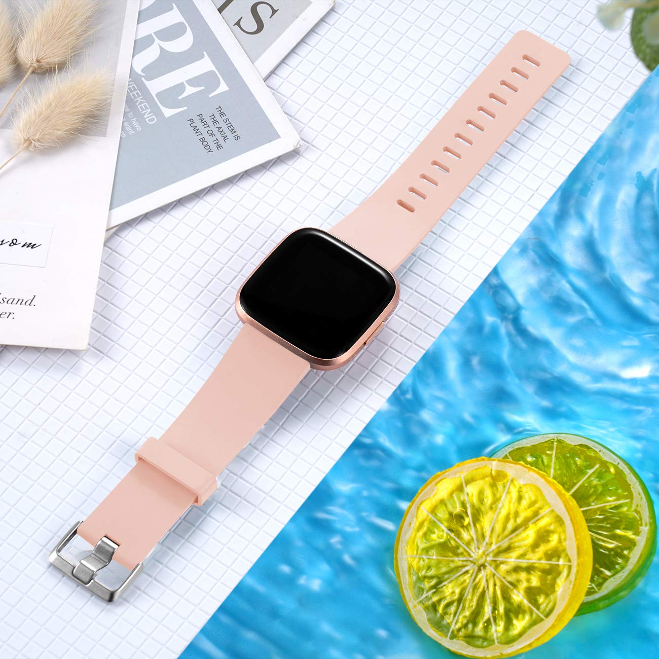 Oielai Wristband for Fitbit Versa 2, Silicone Sport Classic Replacement Band for Women or Men, 02 BabyPink, S 5.5"- 7.1" - Image 2