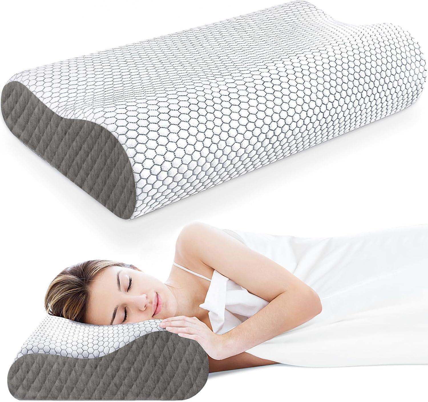 Memory Foam Pillow, Contour Cervical Orthopedic Memory Foam Pillows Supports Neck Pain and Shoulder Pain for Sleeping, Ergonomic Cervical Pillow Neck Support Pillow for Side Back (Dani Dark Grey)