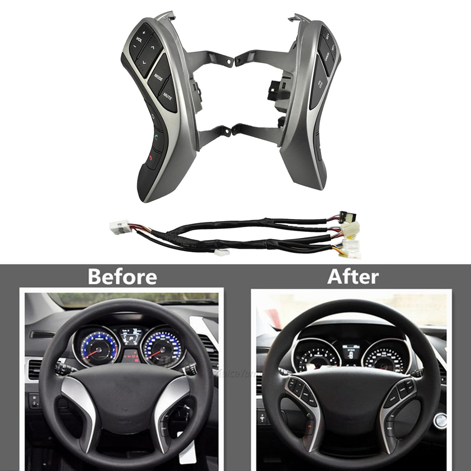 Switch Multifunction Steering Wheel Button for Hyundai Elantra/Avante / I30 2012-2015 Steering Wheel Volume Audio Cruise Control Switch 96700-3X800-silver Black