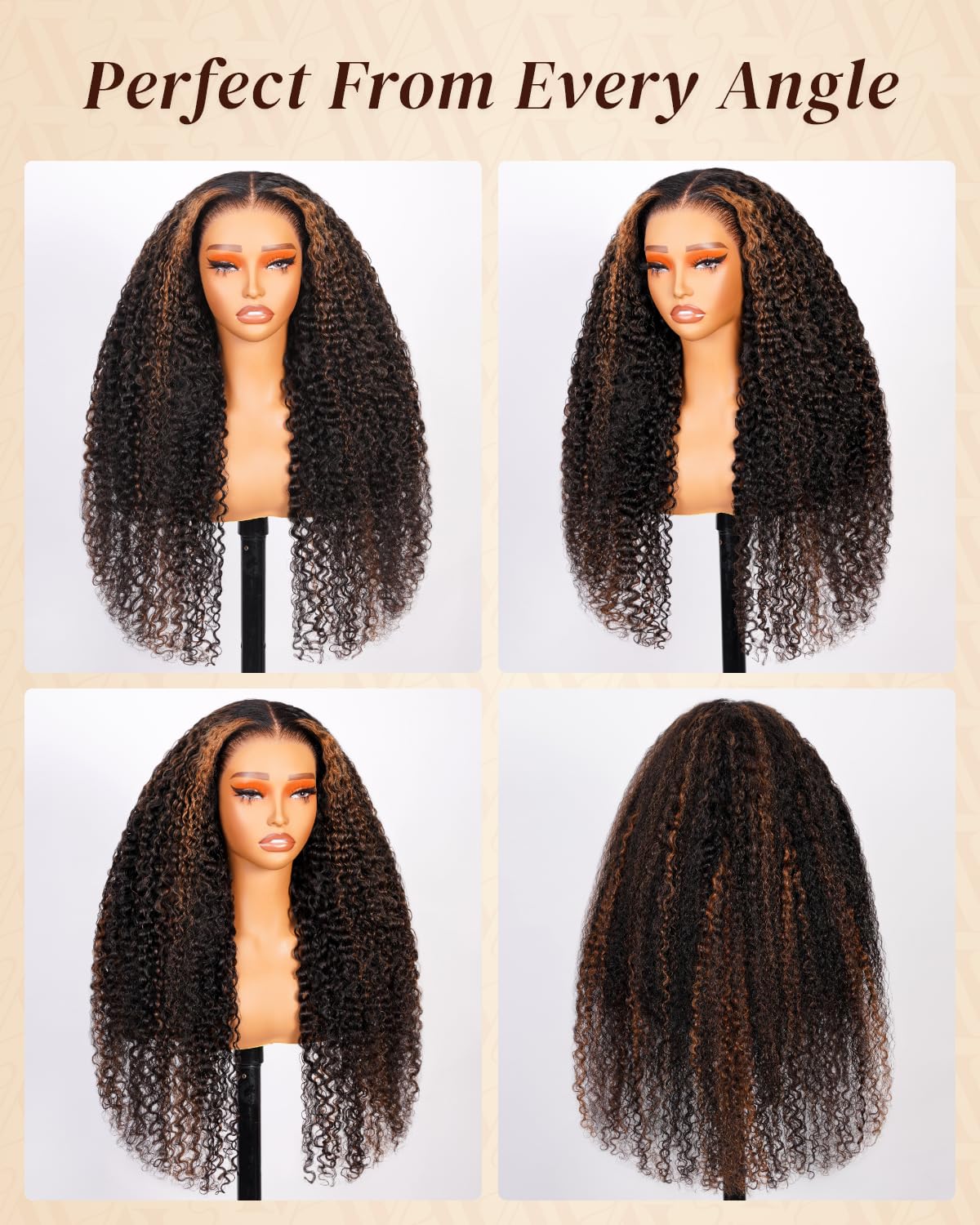 Arabella 13x6 Honey Blonde Ombre Lace Front Wigs Human Hair 220% Density FB/30 Highlight Deep Curly Human Hair 12A Salon-Quality Glueless Wigs Human Hair Pre Plucked Pre Cut 20INCH