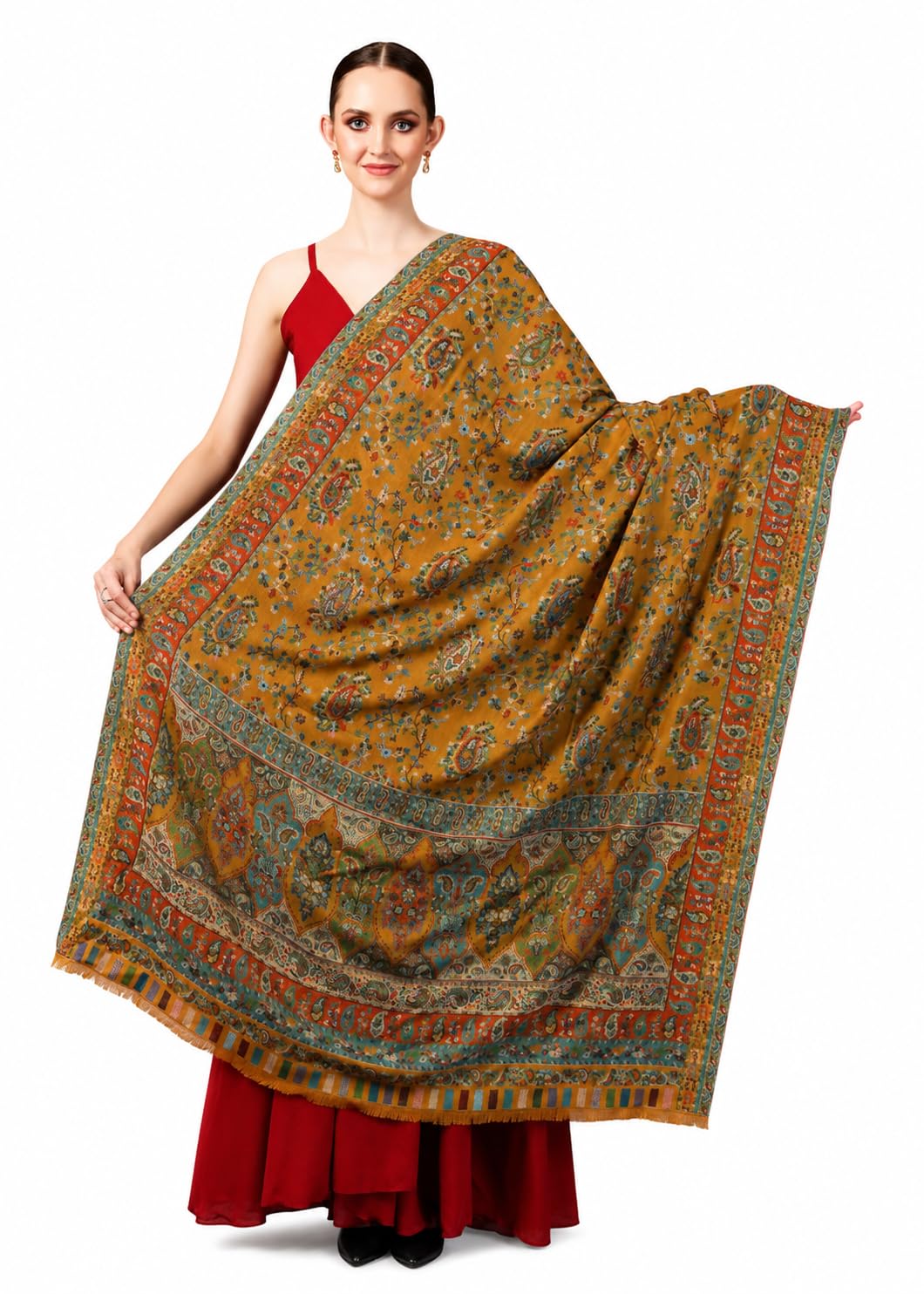 Women Multi-Coloured 100% Pure Wool Woven Design Ethnic Stole-image-27