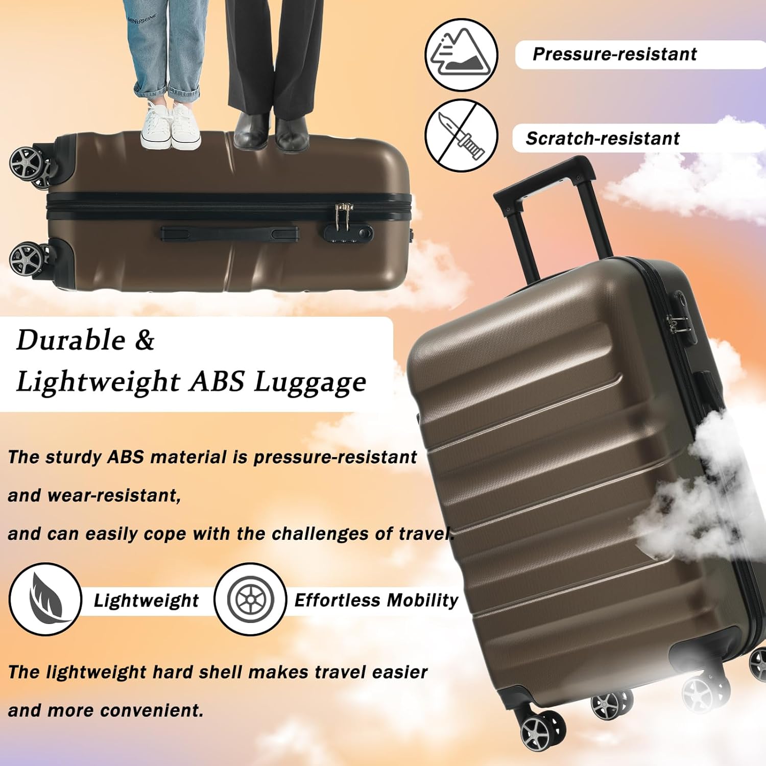 Merax Luggage Set 6 Piece, Hardshell ABS Suitcases with 8 Silent Spinner Wheels, Durable and Lightweight Travel Luggage for Family Trips, Brown - Image 6