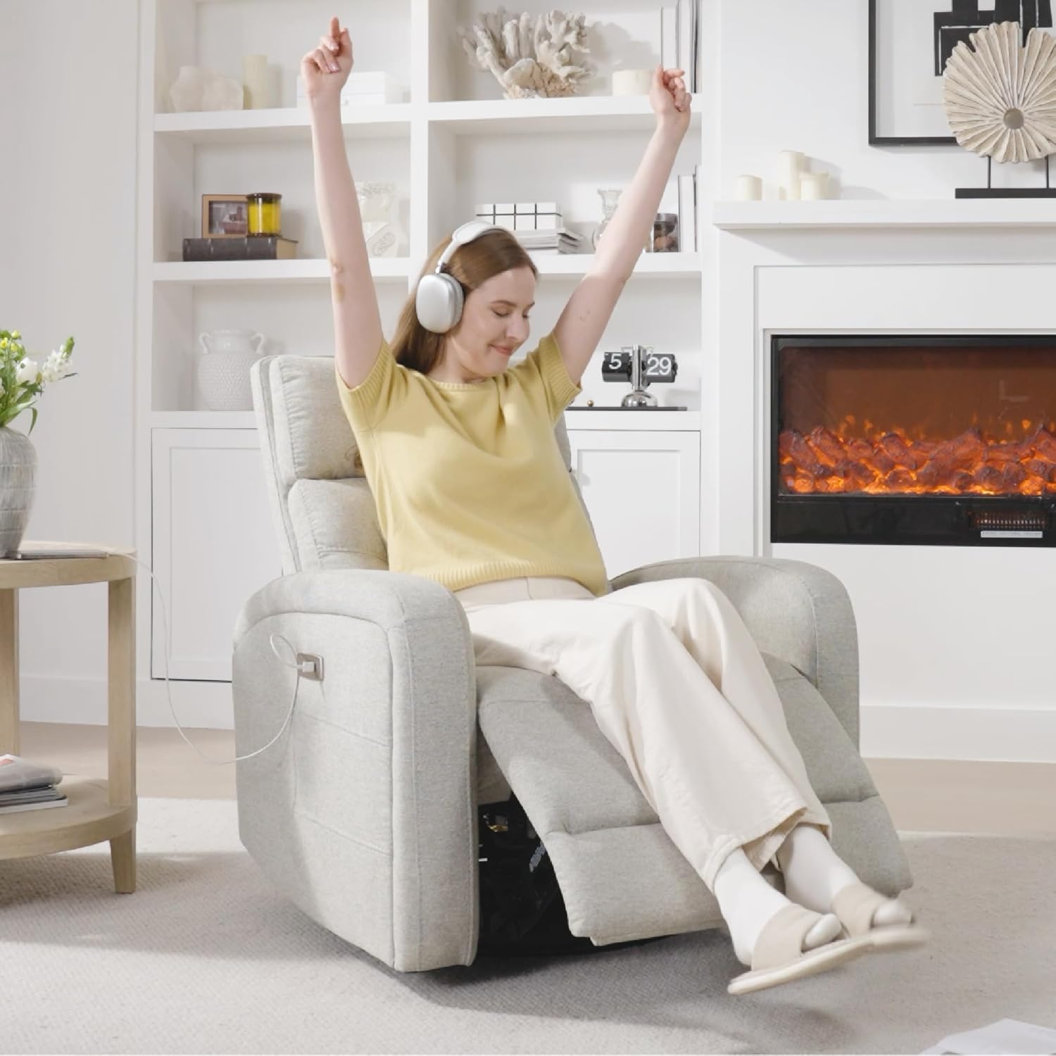 Watson & Whitely Swivel Power Recliner Glider Rocker, Small Recliner with Charging Port for Living Room, Fabric in Dove Grey