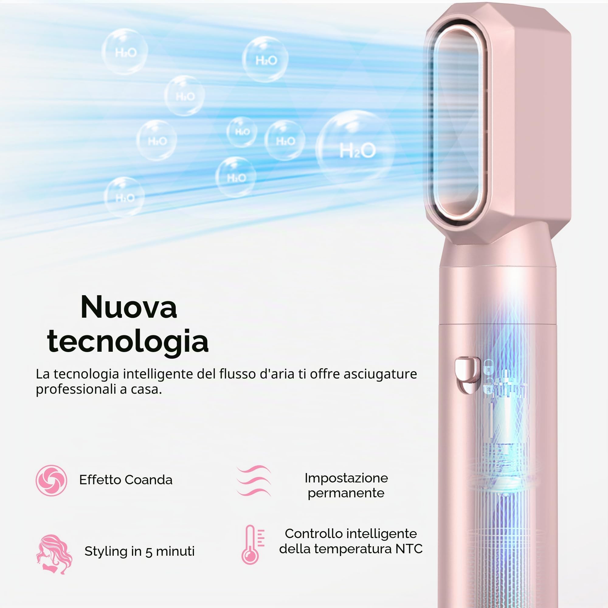 MogaWave Pro air styler 6 in 1 Hair Styler & Spazzola Asciugacapelli, phon arricciacapelli ad aria, asciugacapelli spazzola, spazzola aria calda, spazzola phon per capelli, senza danni da calore
