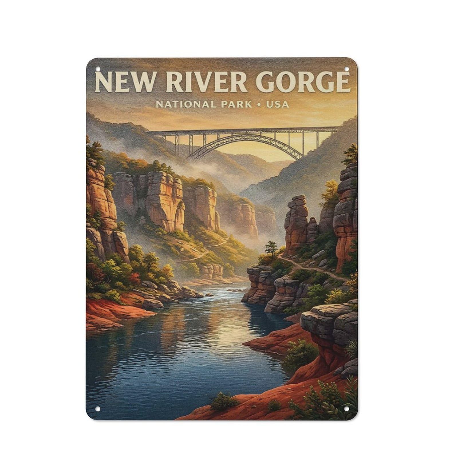 Junmoney Style-7 New River Gorge National Park Metal Wall Plaque 40X30cm, Character Room Wall Plaque For Hallway, Home Bar, Garage Or Study