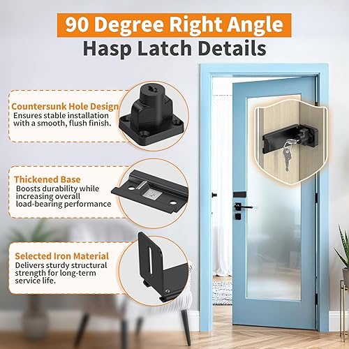 Miniatura 4 de Cerradura de puerta corredera de 90 grados, cerradura de seguridad en ángulo recto de cerrojo, pestillo de puerta apto para granero, jardín, valla,