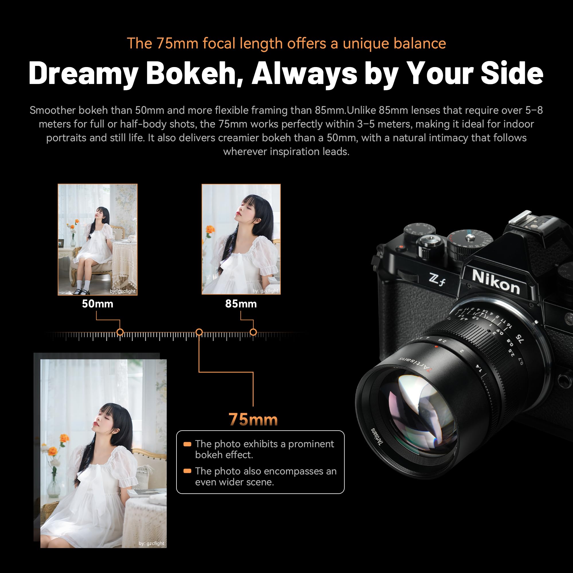 Objectif 7artisans 75 mm f/1.4 Plein Format Manuel à Grande Ouverture 38,4°, Compatible avec Les appareils Photo Hybrides Sony à Monture E FX3, FX30, A1, A9, A7m, A7r, A7s, A7c.