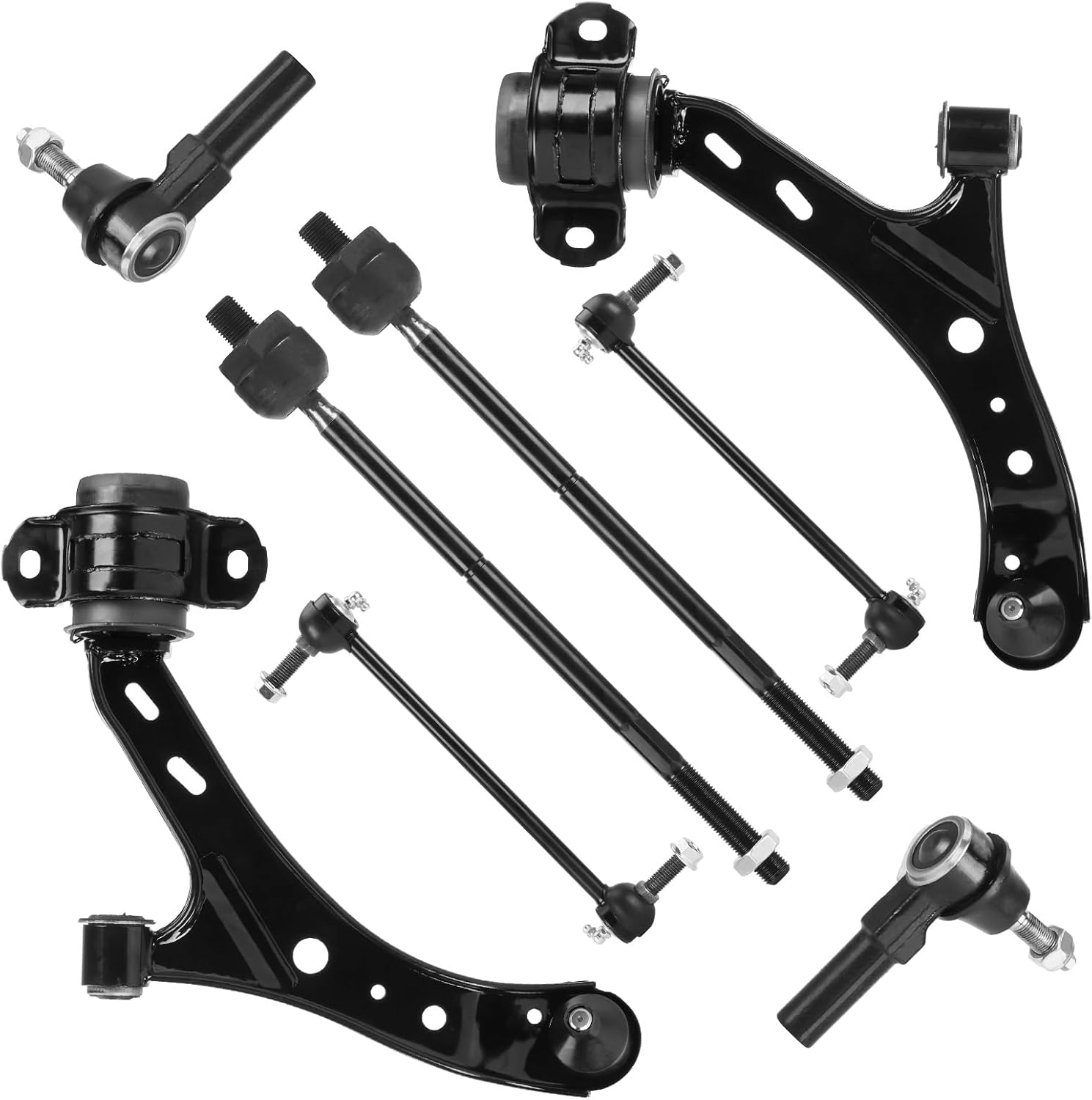 8 pcs Front Lower Control Arms with Ball Joint + Front Sway Bars + Inner Outer Tie Rods Replacement for Ford Mustang 2005 2006 2007 2008 2009 2010 K80726 K80727