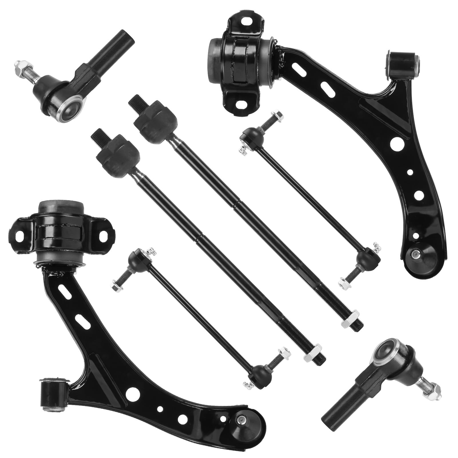 Autsurles Front Lower Control Arms with Ball Joint + Front Sway Bars + Inner Outer Tie Rods Replacement for 2005-2010 Ford Mustang - 8 pcs Set