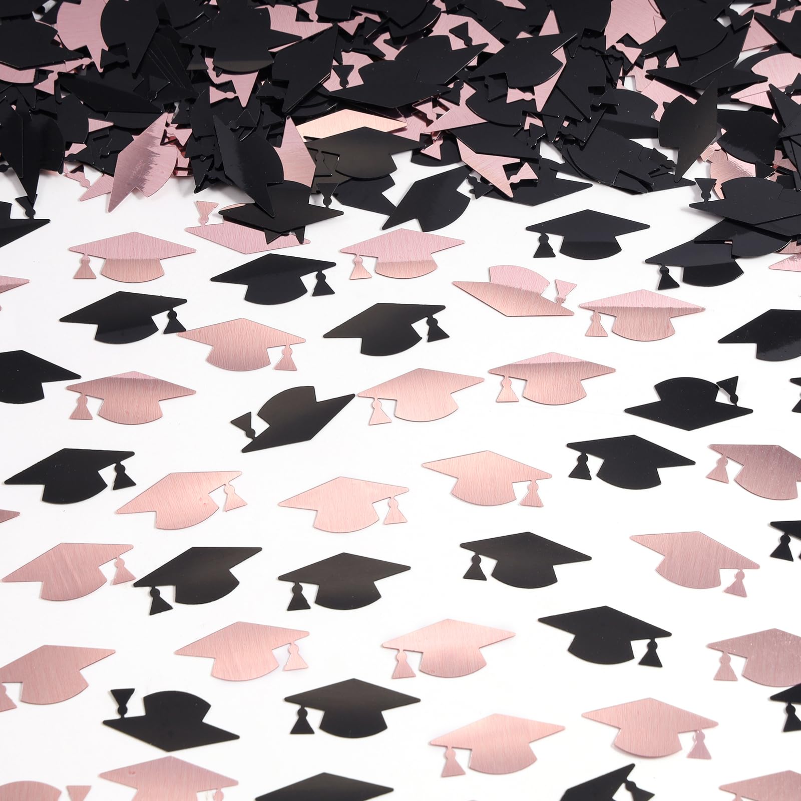 Rose Gold and Black Graduation Cap Confetti 2026, Class of 2026 Table Centerpiece Grad Confetti for 2026 Graduation Party Decorations Supplies