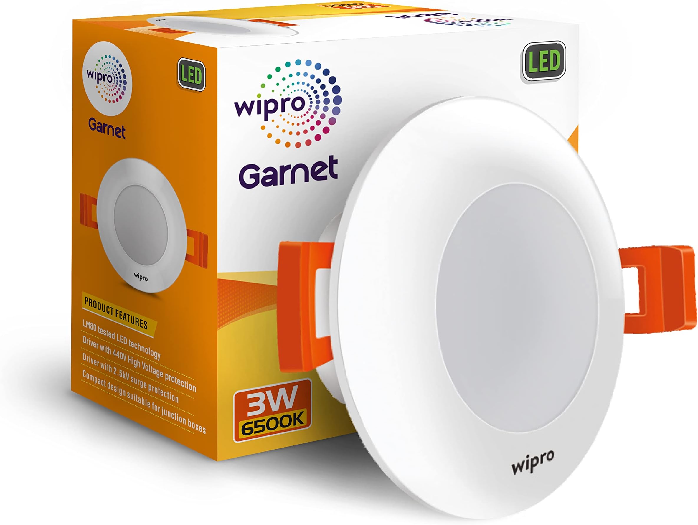 Wipro Garnet 3W Led Mini Downlight for Home & Cabinet| Cool Day White (6500K) | Compact Design with 120° Beam Angle | Recessed Down Light for False Ceiling | Cutout - 2.3 Inch | Pack of 1