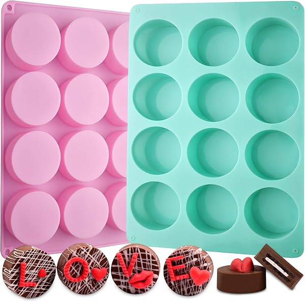 Round Chocolate Molds - New Size 12-Cavity Cylinder Chocolate Cover Cookie Silicone Molds for Candy Mini Cakes Jelly Bak