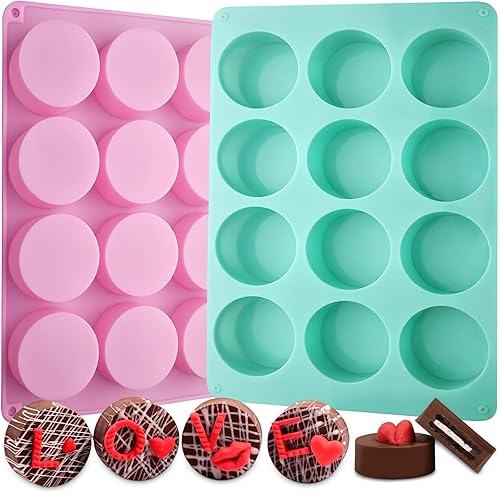 Actvty Round Chocolate Cookie Molds, New Size 12-Cavity Cylinder Chocolate Cover Cookie Silicone Molds for Candy Mini Cakes Jelly Baking（2 Pack） - 2Pcs/12-Cavity