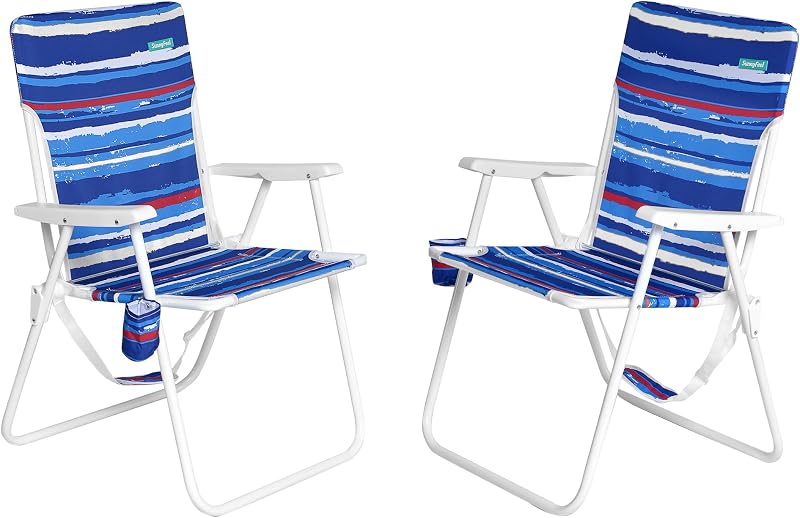 SUNNYFEEL Lightweight High Beach Chair 2 Pack for Adults - Tall Folding Lawn Chair with Cup Holder and Strapes, Easy in and Out Beach Chair for Seniors, Camping, Concerts, Lawn & Outdoor Travel