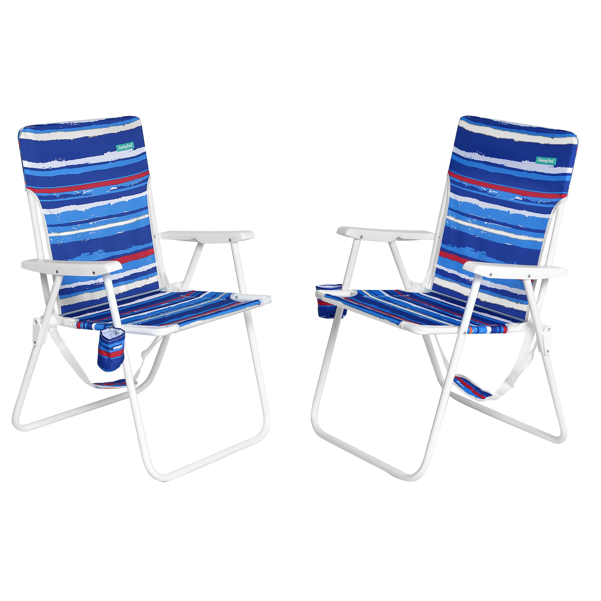 SunnyFeel 15" Tall Folding Beach Chair for Adults 2 Pack, Oversized Portable High Seat Sand Chair Heavy Duty 300 LBS, Foldable Camping Lawn Chairs for Camp/Outdoor/Travel/Picnic/Concert/Sports