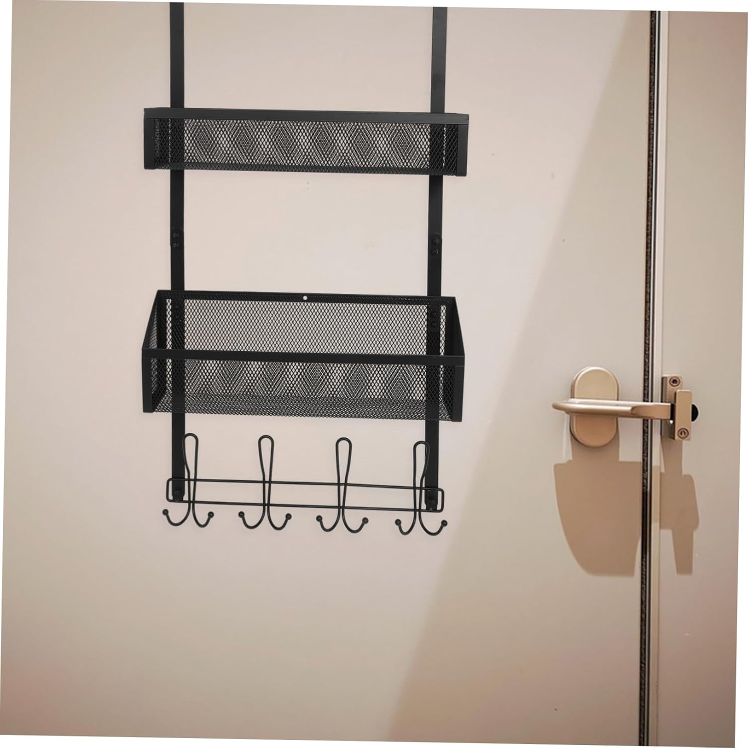 Cabilock Door Storage Rack Mesh Baskets No-Drill Steel Door Hanger for Towel and Coat Organization Kitchen Bathroom Bedroom Dual