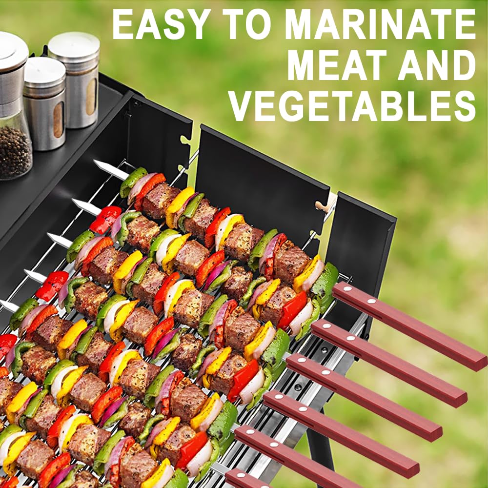 Brochette Inox 35cm Pic à Brochette avec Manche en Bois Réutilisable Résistante à la Chaleur Barbecue 10 Pièces