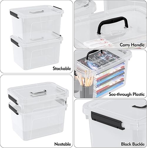 Miniatura 3 de EudokkyNA Contenedores de almacenamiento transparentes de 10 L con tapas cajas de plástico con pestillo juego de 6