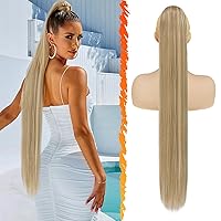 Vista 35 de BARSDAR Extensión de Cola de Caballo Corta y Recta - Extensiones de Cabello de Cola de Caballo Negra con Cordón de 16 Pulgadas para Mujeres