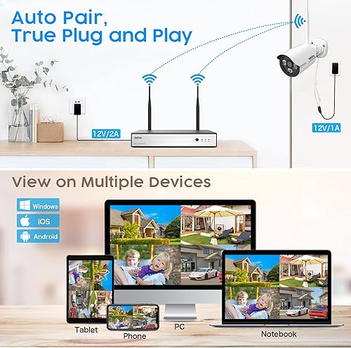 Miniatura 2 de JouSecu JouSecu - Sistema de cámara de seguridad inalámbrica de 8 canales, grabadora NVR de vigilancia CCTV de 3 MP con 4 cámaras WiFi HD de 3.0MP