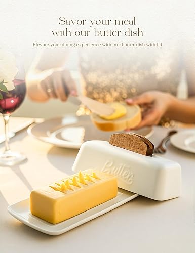 Miniatura 2 de Mantequillera con tapa y cuchillo de cerámica para contador humanizado con mango de cuchillo, perfecto para mantequilla de la costa este oeste,