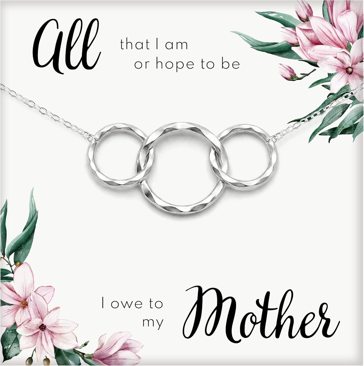 HOPE LOVE SHINE Mother Gift from Son - Mom and Son Necklace, Jewelry 16+2", Sterling Silver, 3 Interlocking Rings