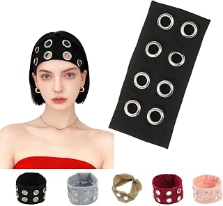 Grommet Headband for Women,Hollow Eyelet Elastic Headband,Wide Black Hollow Out Elastic Hair Band,Eyelets Stretchy Casual Hair Accessory(Black, Adjustable)