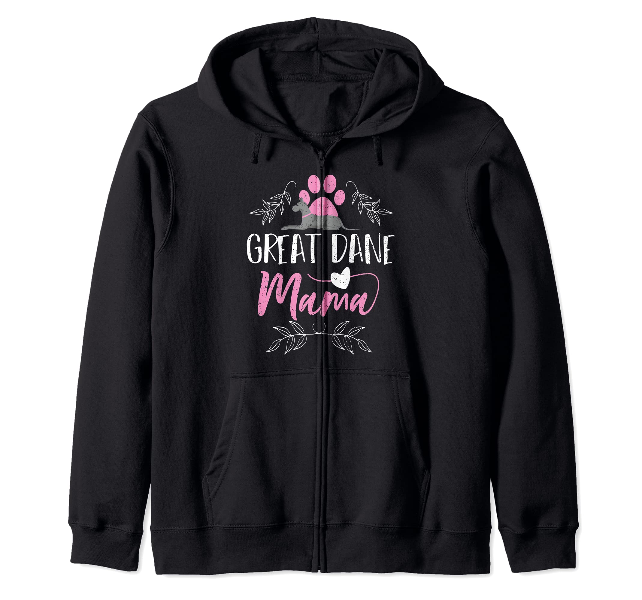 Great Dane: Great Dane Mama - Dogs Sayings Zip Hoodie, Black