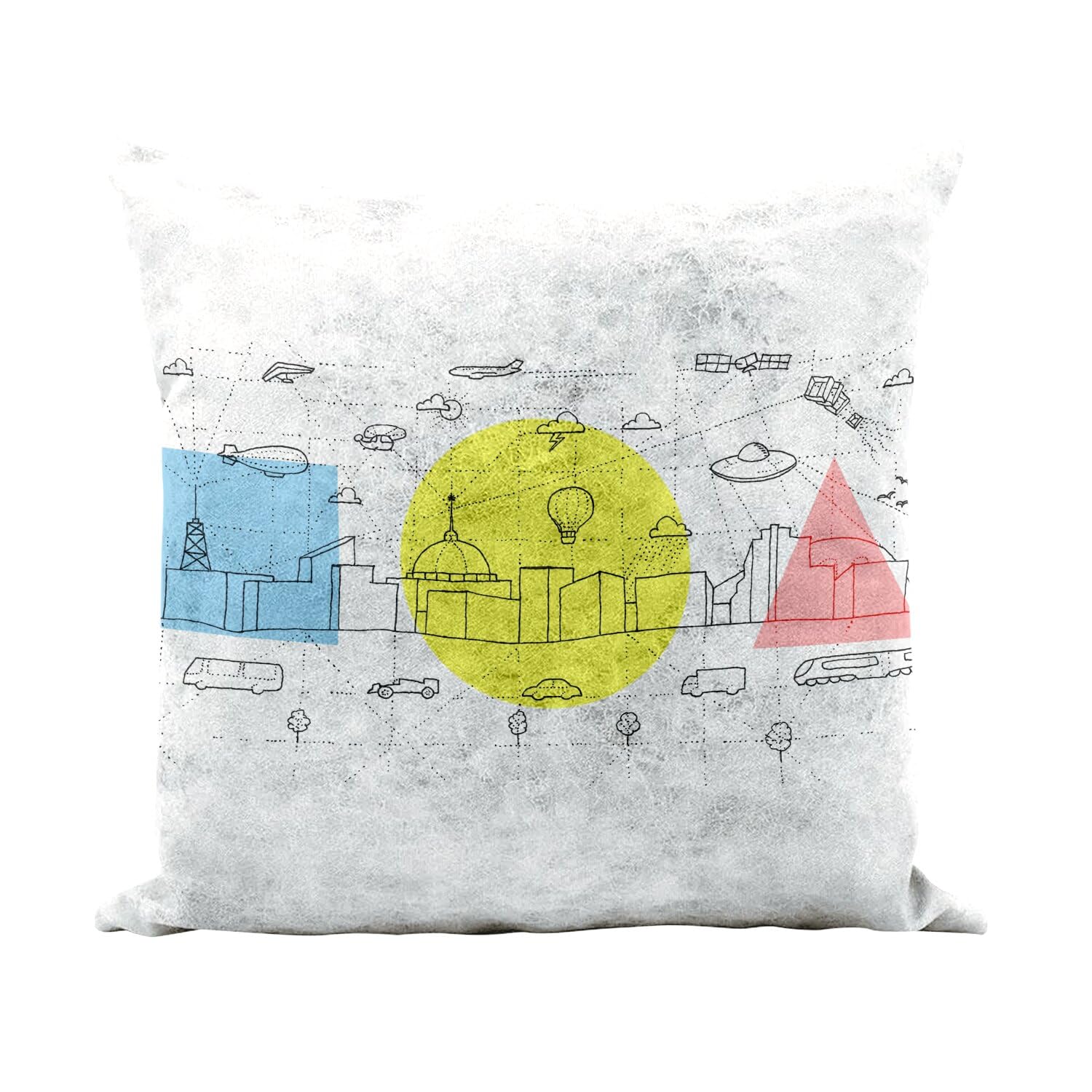 Coussin similicuir blanc dessin ville créative pour éveiller l'imaginaire