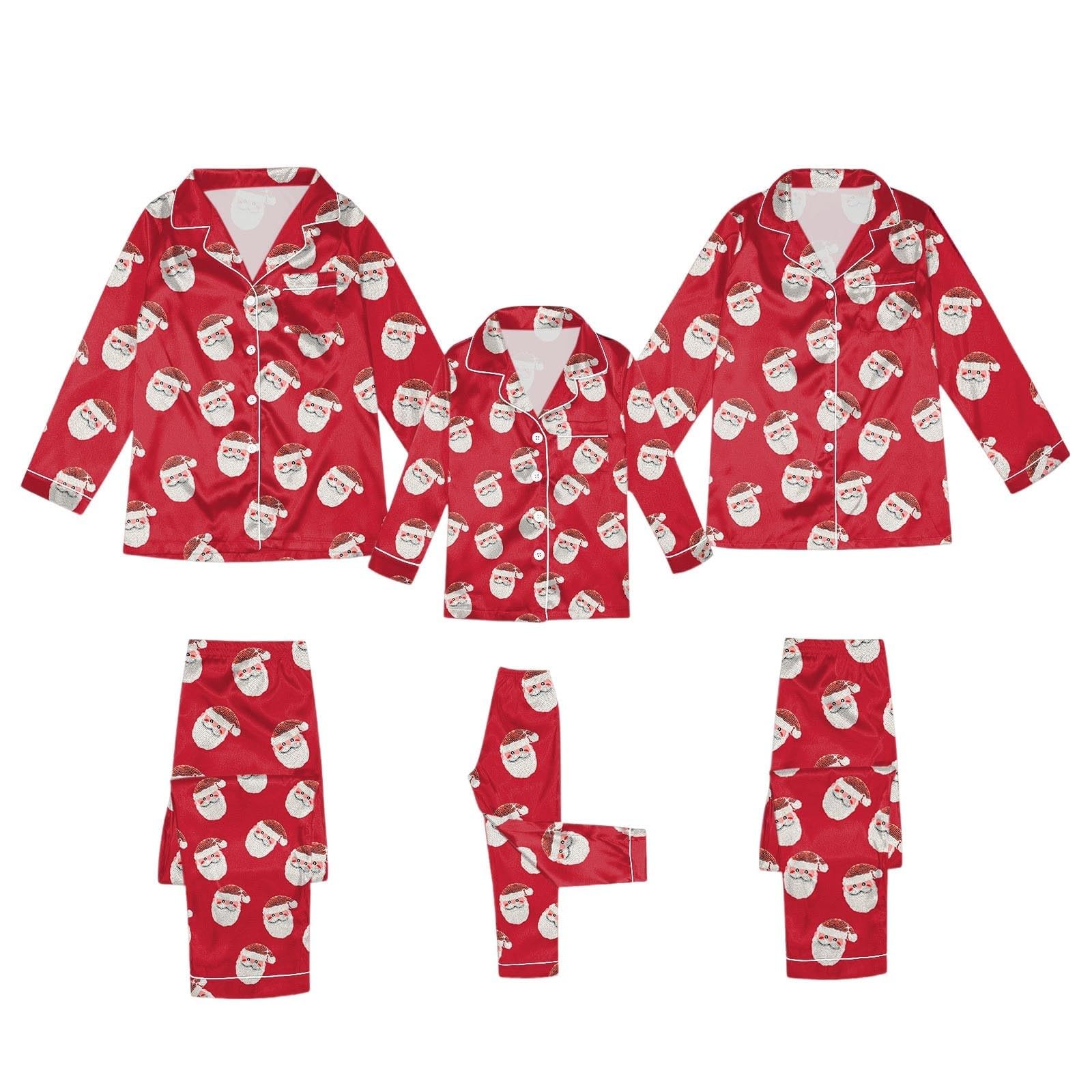 Silk Stain Family Pajamas Matching Sets 2025 Button Down Shirt and Pants Silky Xmas Pjs Jammies for Family Pictures