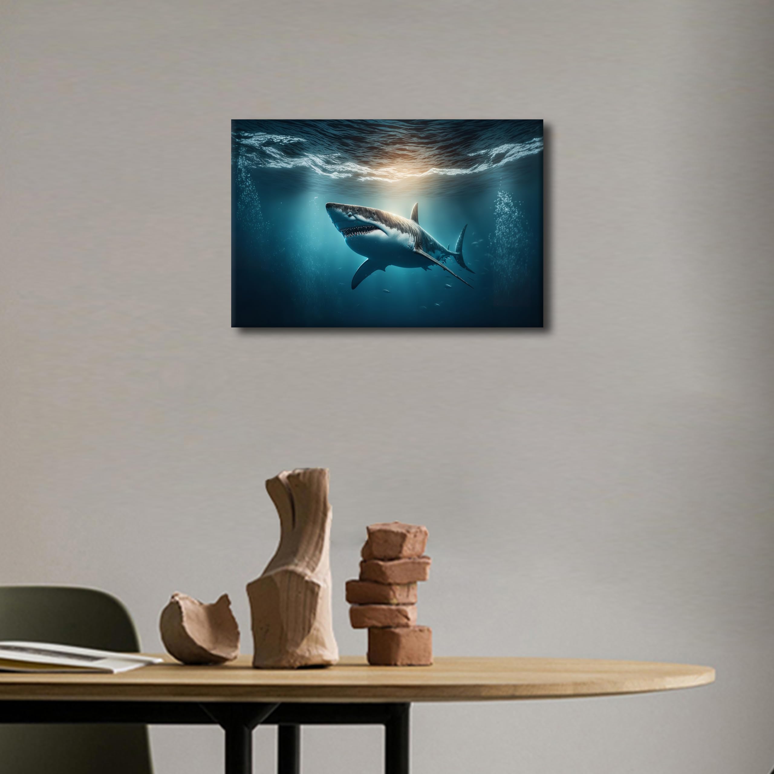 TISHIRON Marine Organism Art Prints Great White Sharks in the Underwater Ocean Wall Art Bedroom 1 Panels Sharks Posters Artwork Giclee Print Gallery Packaging Artwork Ready to Hang 16" Wx24 H - Image 3